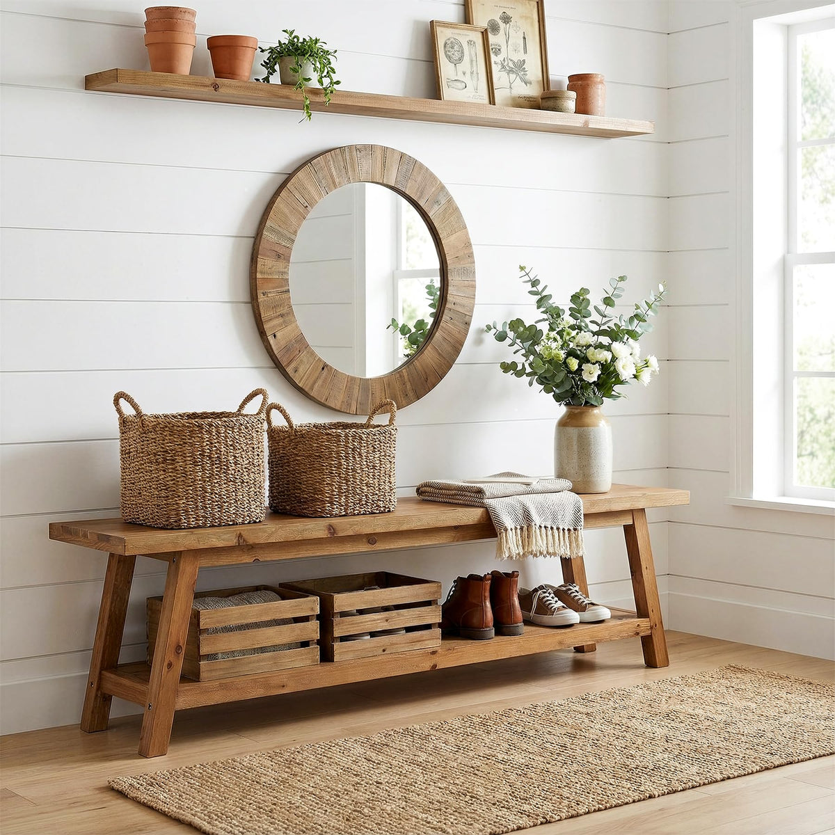 Solid Wood Entryway Storage Bench
