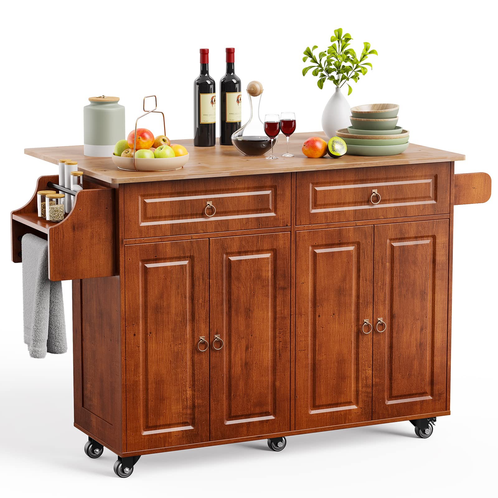 Kitchen Island with Drop Leaf & Storage on Wheels