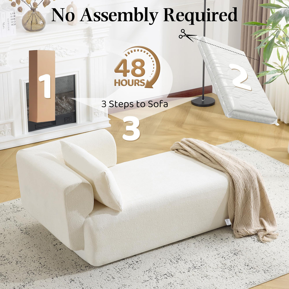 Beige Bouclé Chaise Lounge