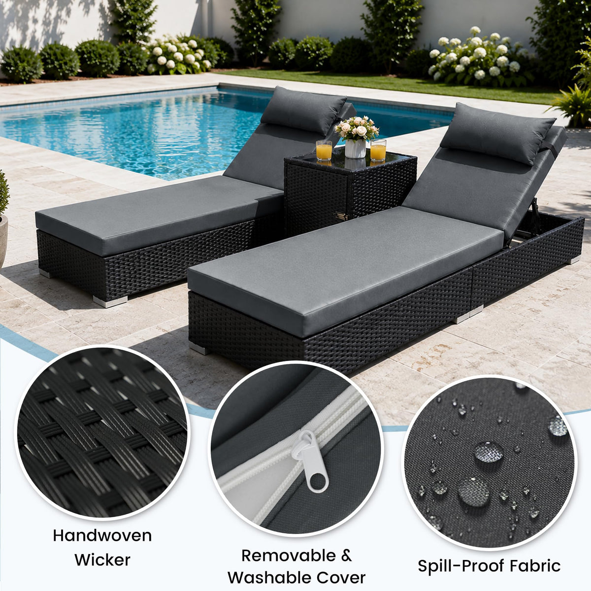 Outdoor Chaise Lounge Set with Storage Table