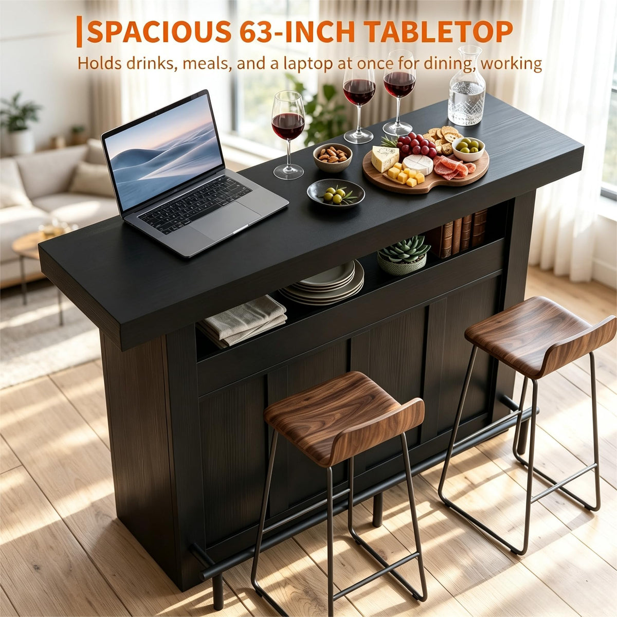 4-Tier Bar Table with Wine Glass Rack