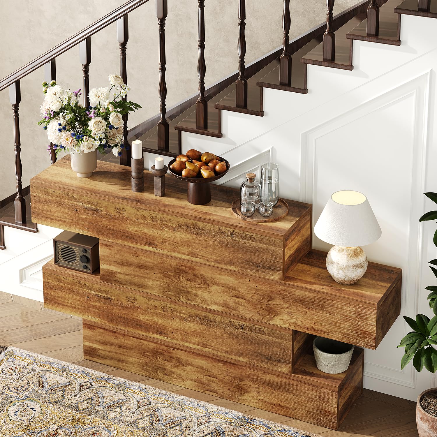 63-Inch 4-Tier Staggered Console Table