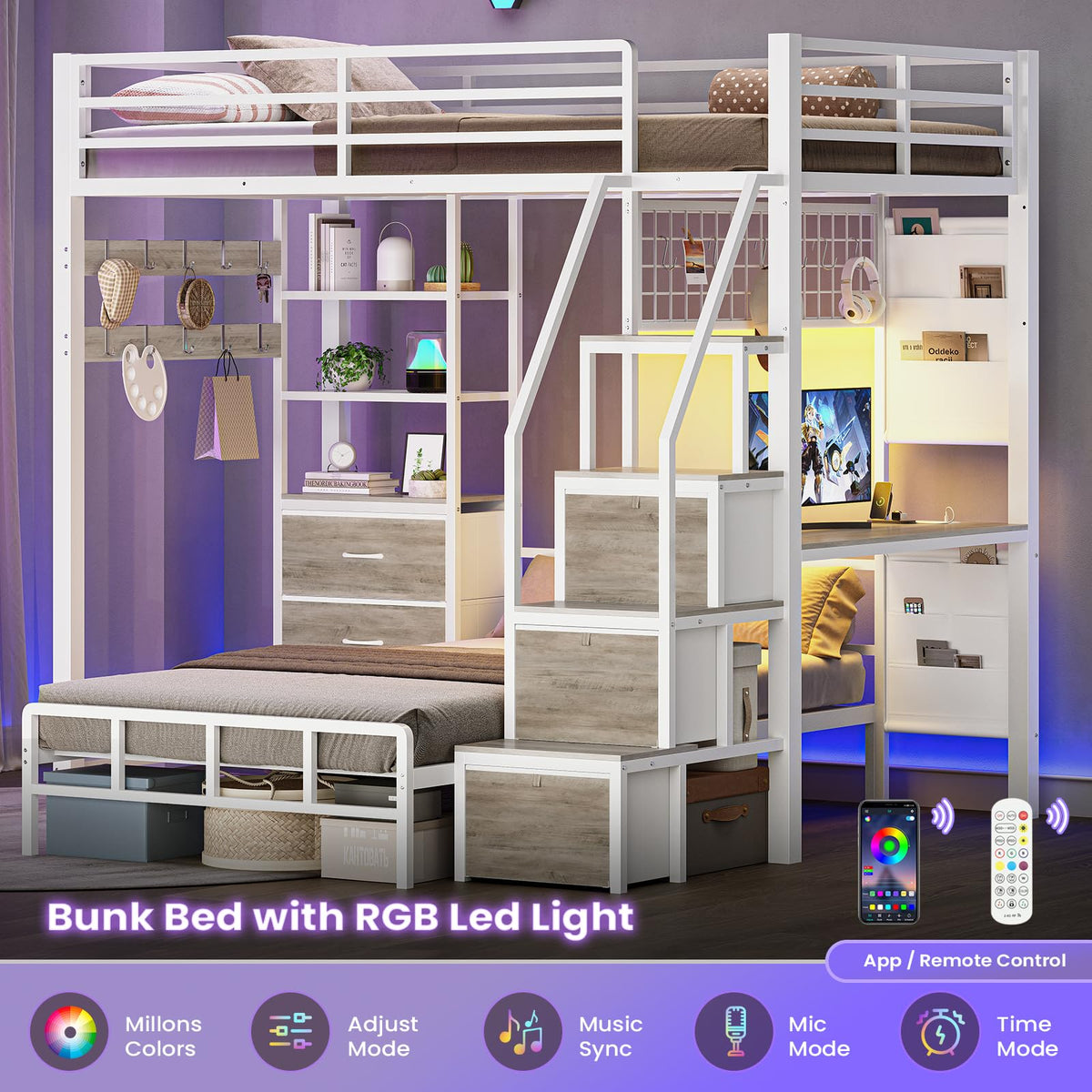 Twin Bunk Bed with Desk and Storage