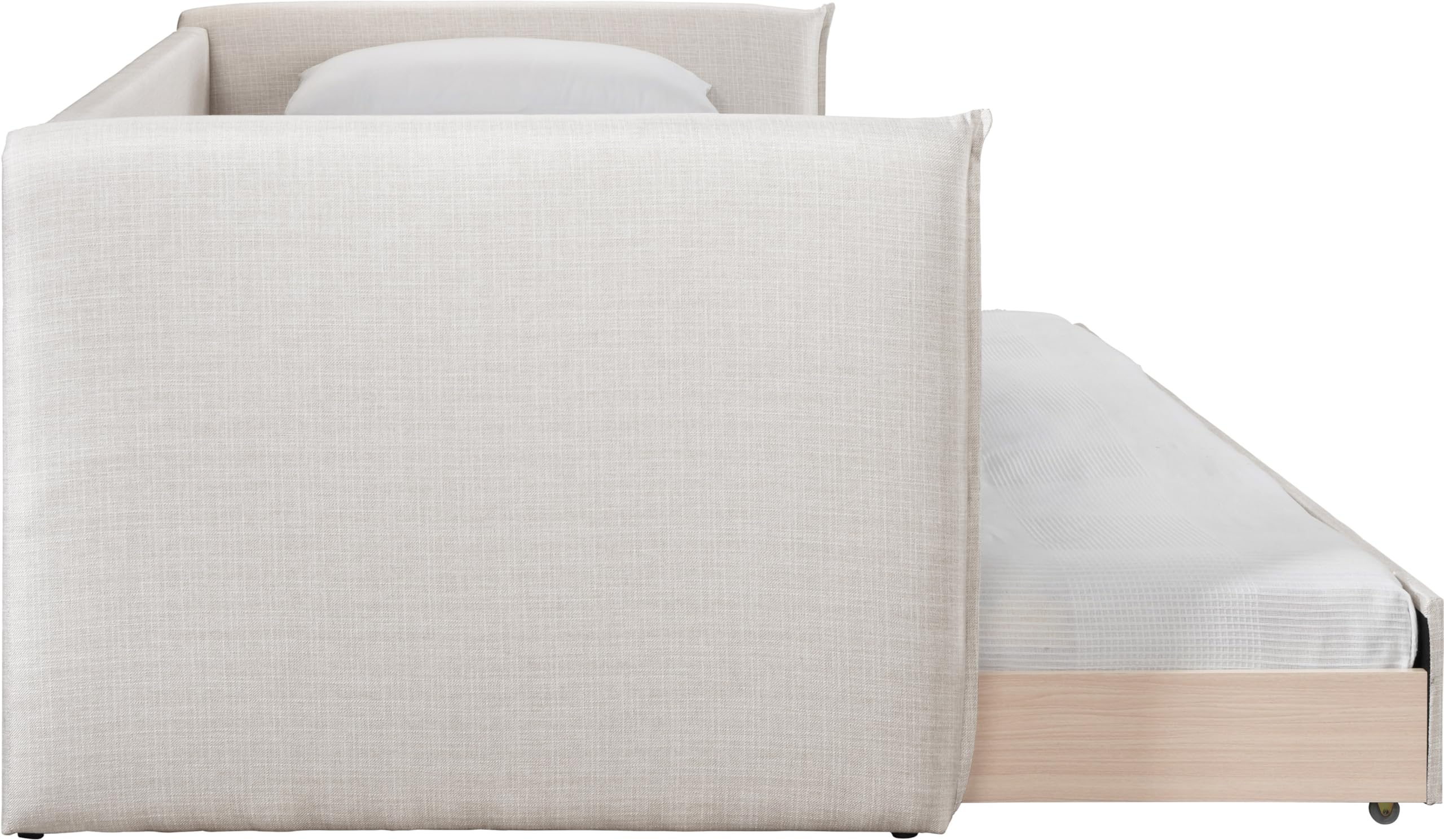 Meridian Furniture ColtonCream-T Colton Collection Modern | Contemporary Twin Daybed with Soft Cream Durable Linen Textured Fabric, Twin Trundle, 84.5" W x 45" D x 32" H, Cream