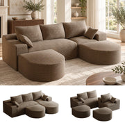 U-Shaped Modular Boneless Sectional Sofa with Curved 2 Ottomans, Dark Brown