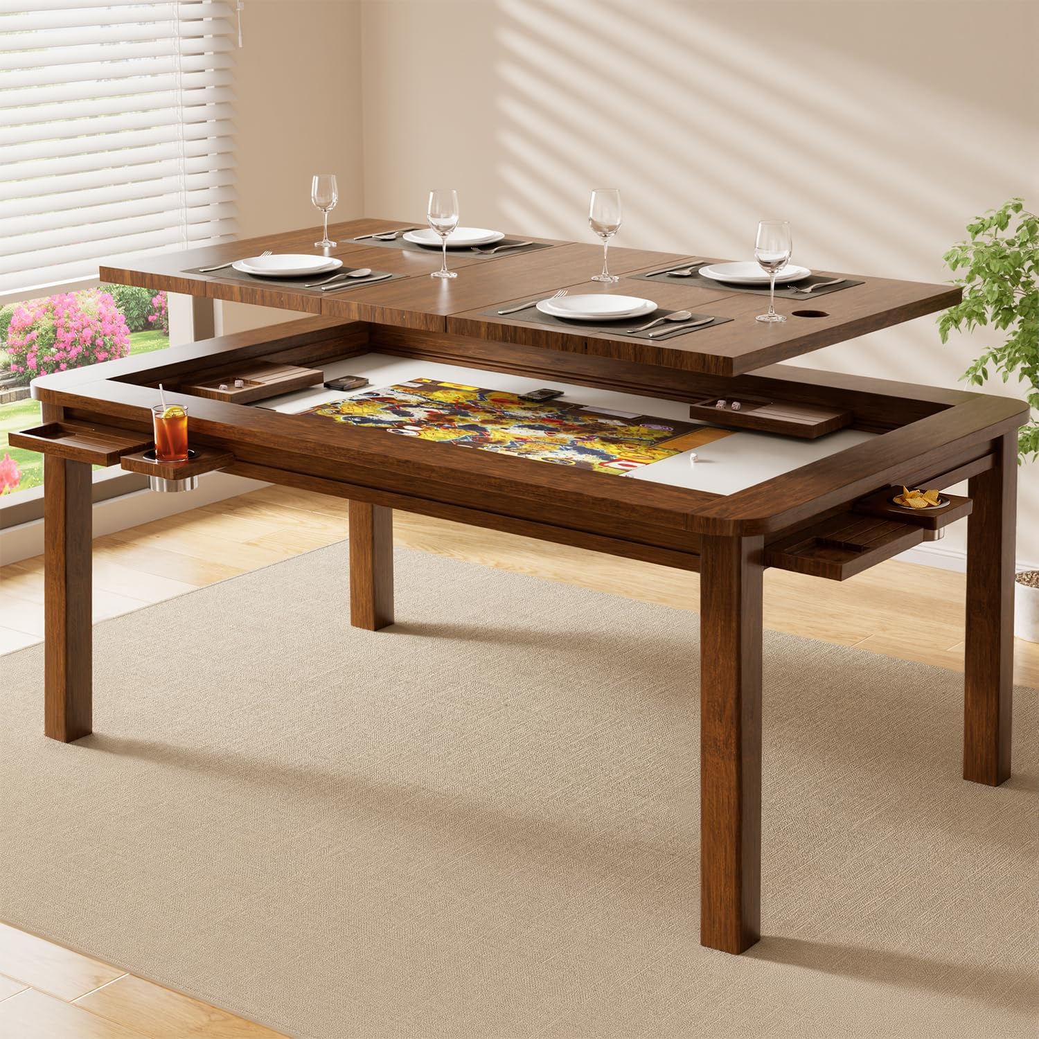 Solid Wood Board Game Table with Removable Top