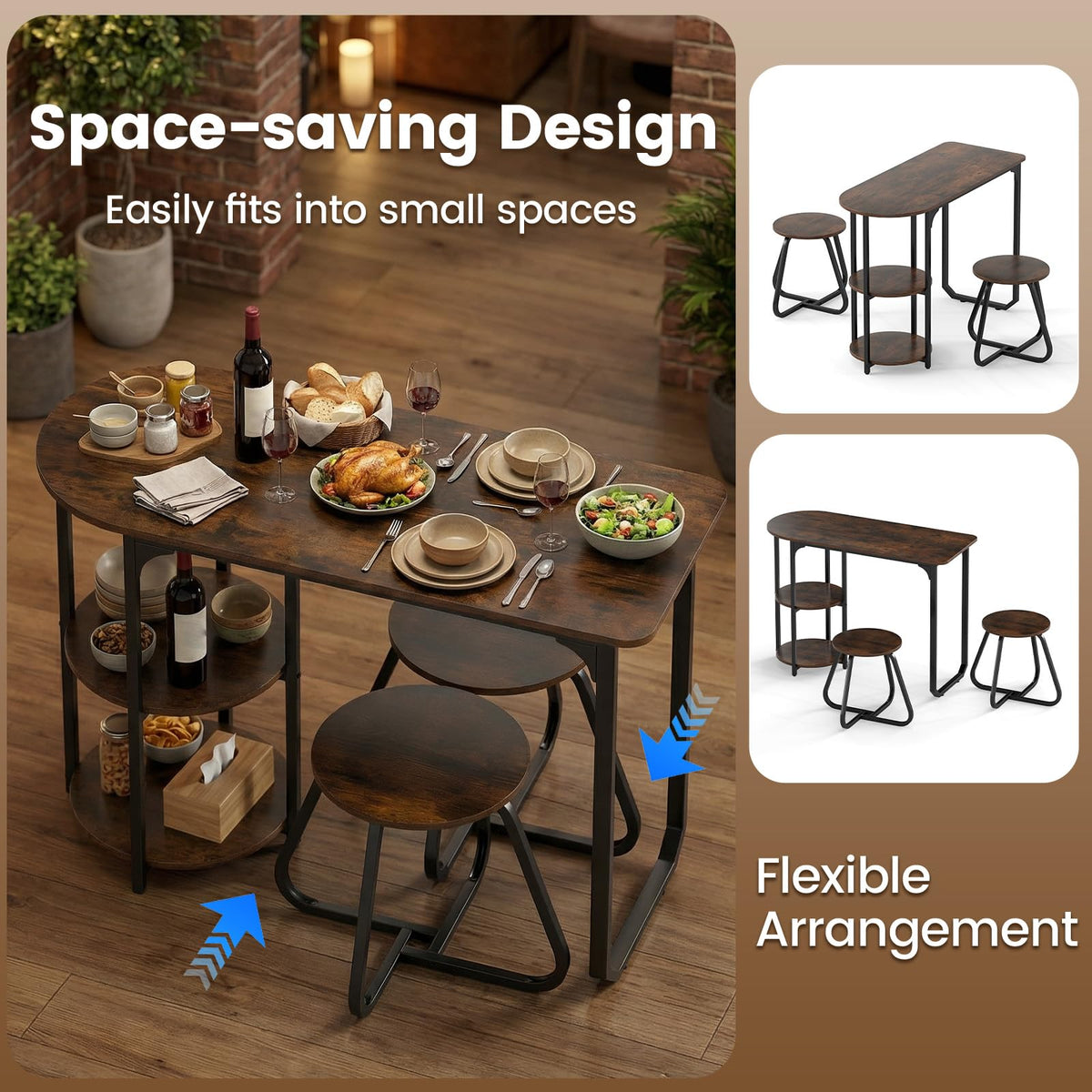 3-Piece Dining Set with Storage