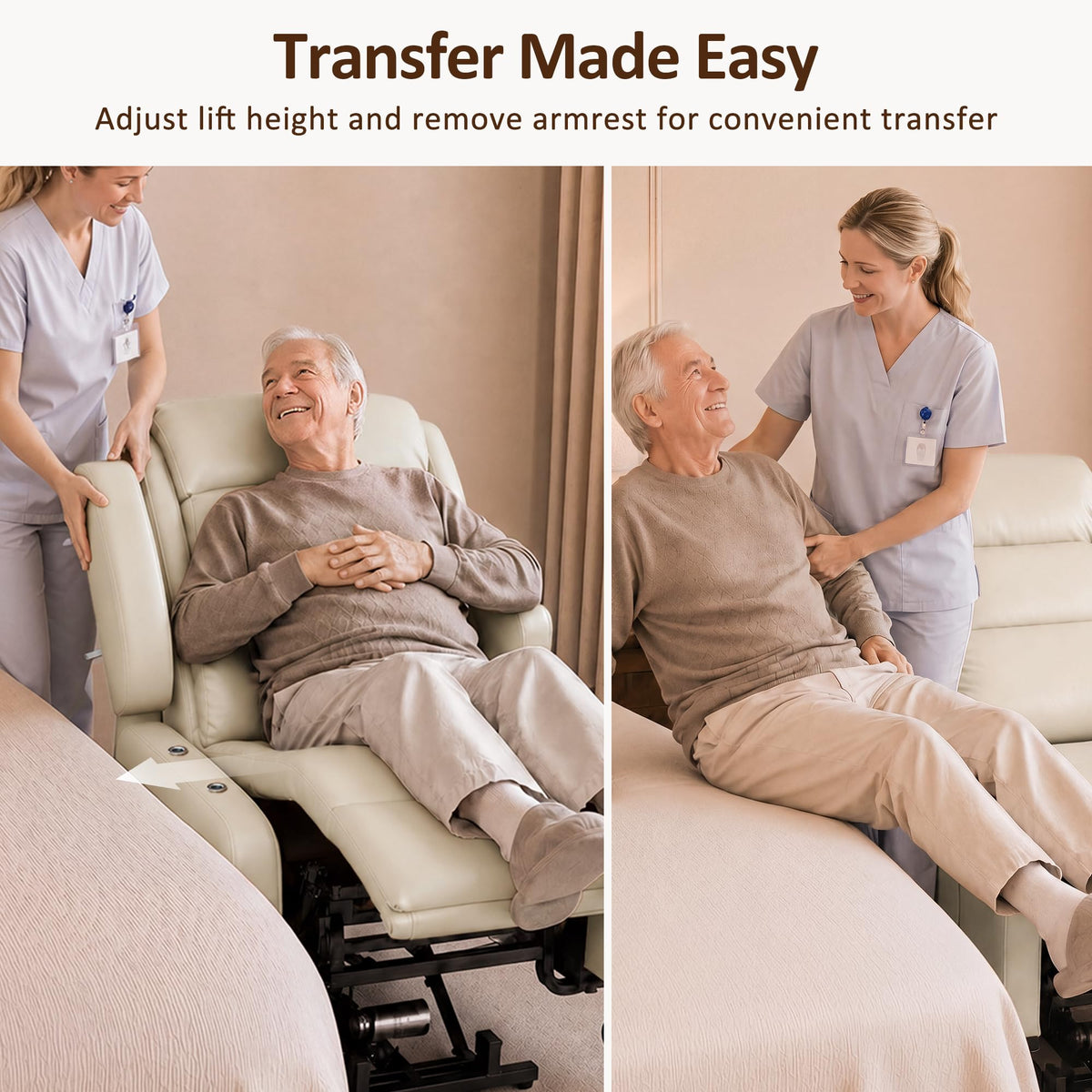 MCombo Power Lift Recliner Chair with Wheels for Elderly 7118 (Cream White)