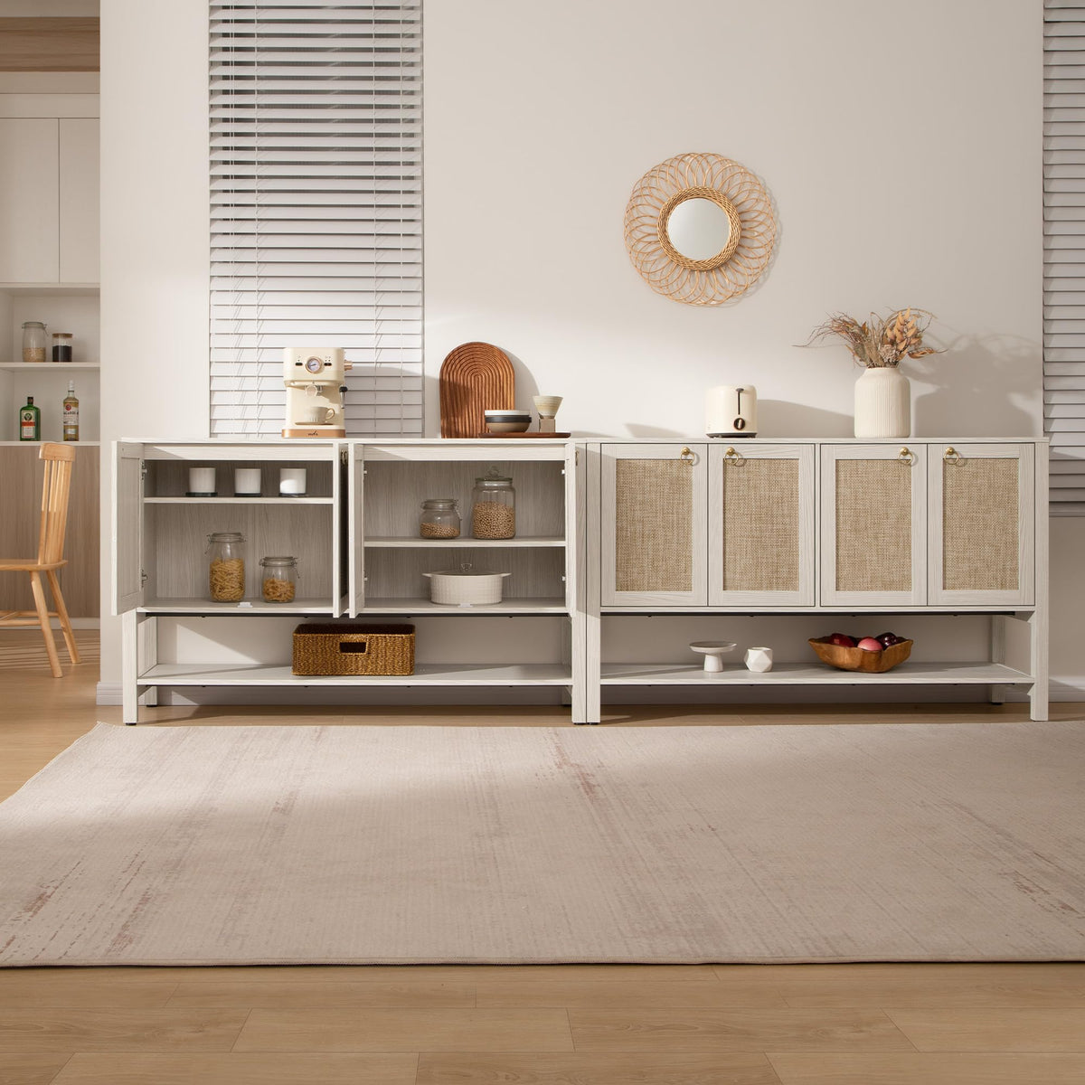 Rattan-Textured Sideboard Cabinet