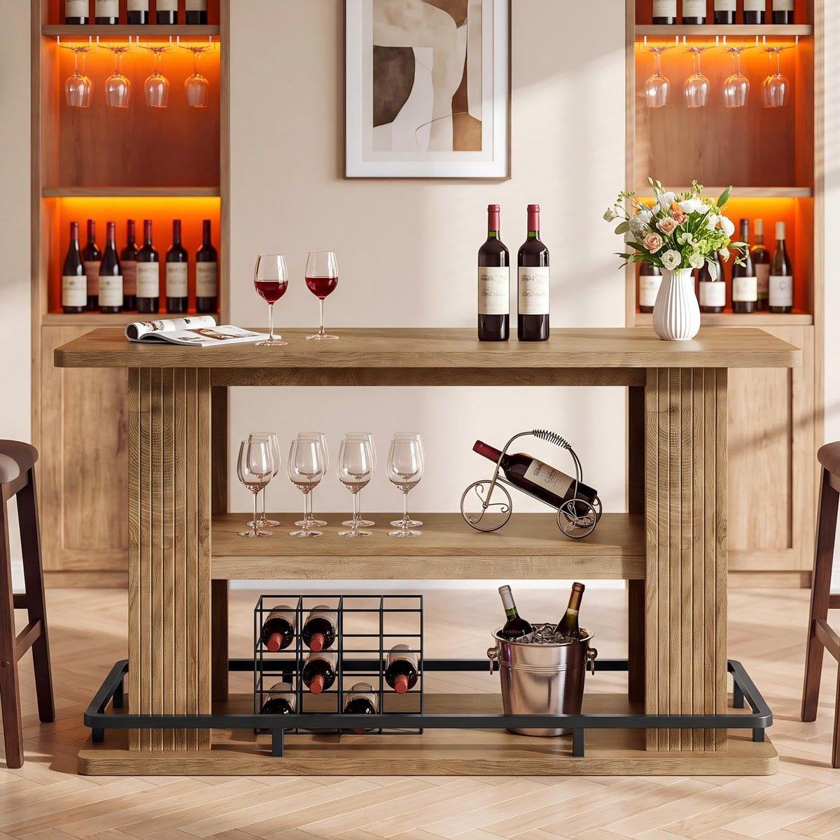 Counter Height Bar Table with Shelves