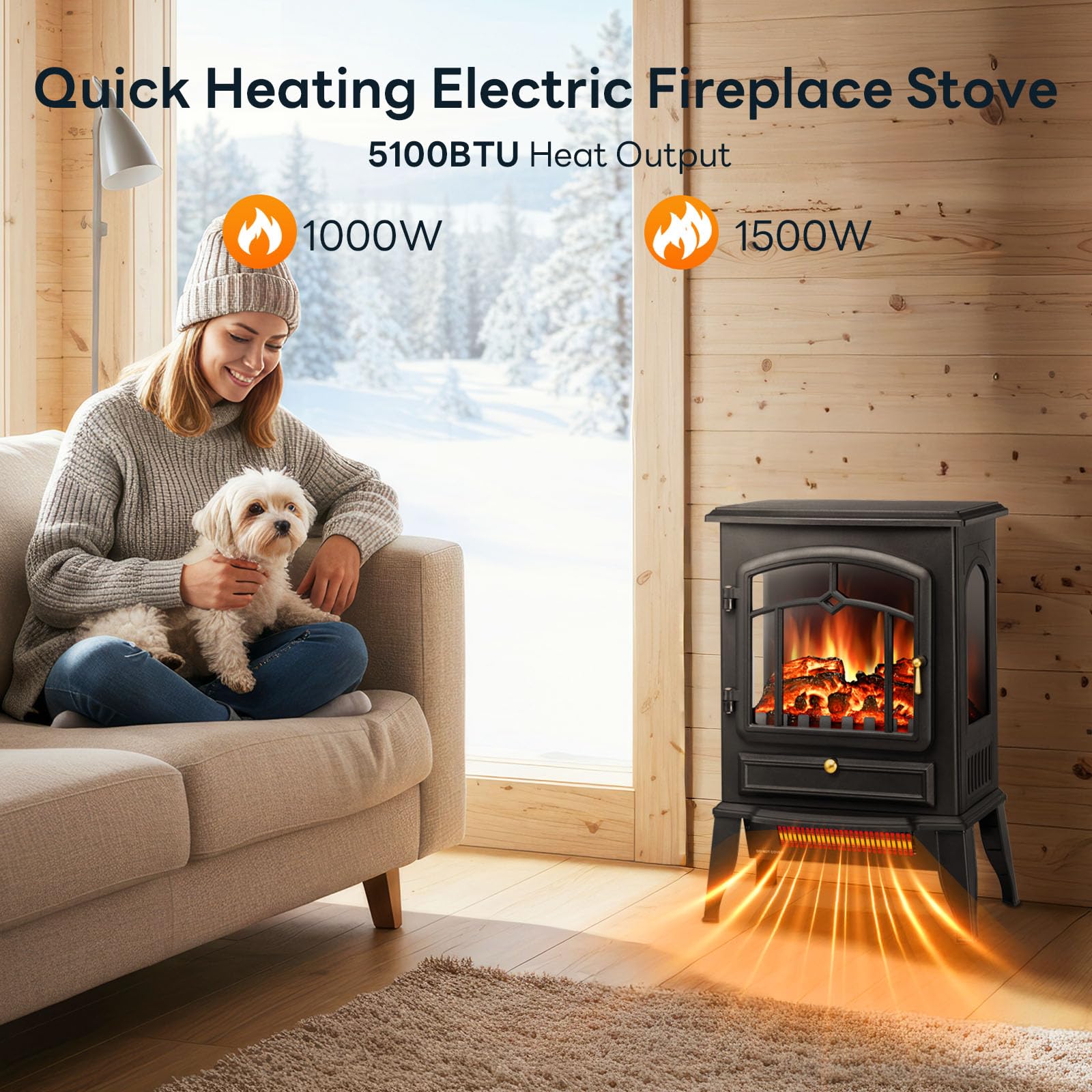 Electric Fireplace Stove Heater with Adjustable Flame