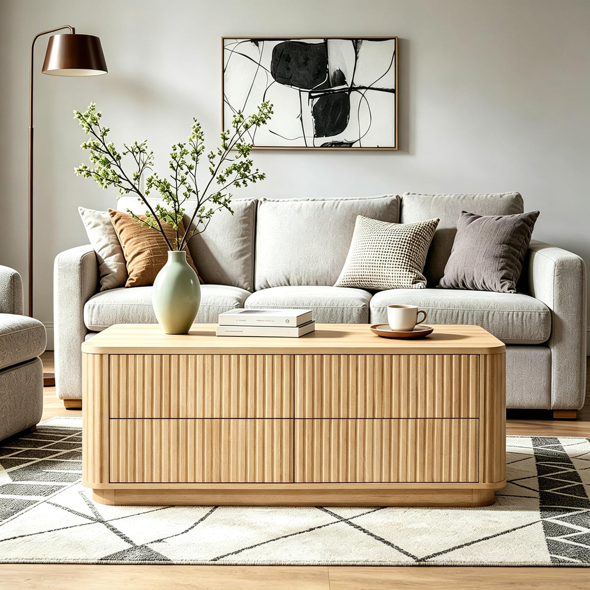Fluted Coffee Table with Drawers