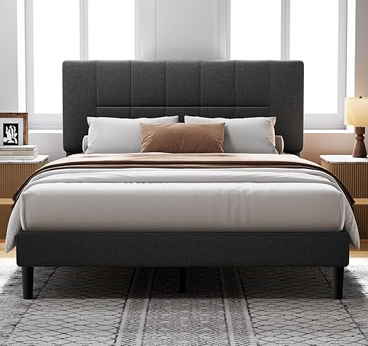 Velvet Upholstered Platform Bed Frame with 3-Panel Headboard