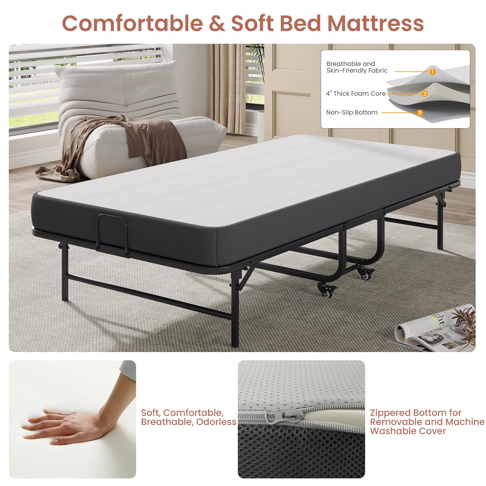 Folding Bed with Memory Foam Mattress
