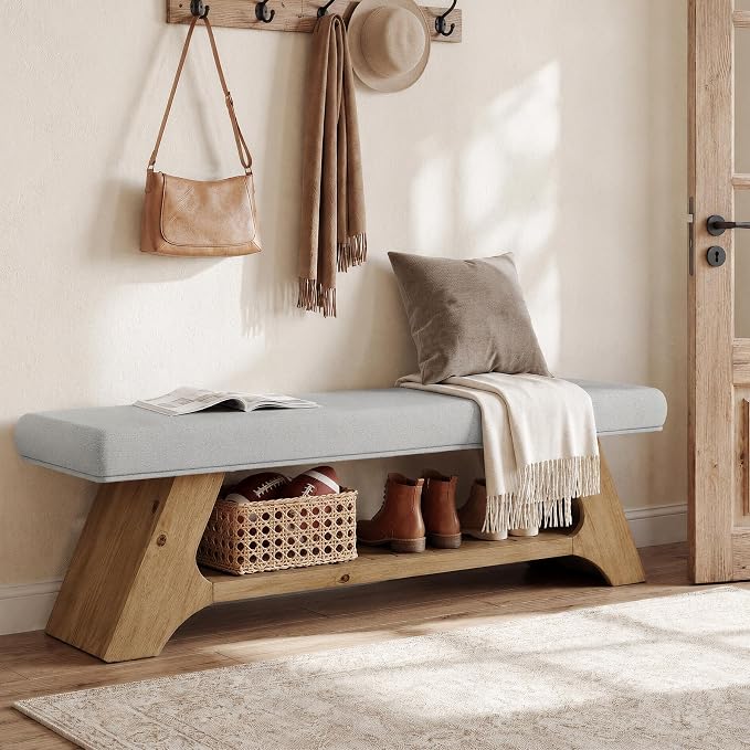 Upholstered Solid Wood Storage Bench
