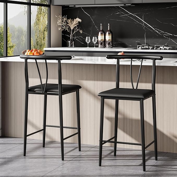 Counter Height Bar Stools with Curved Back & Footrest
