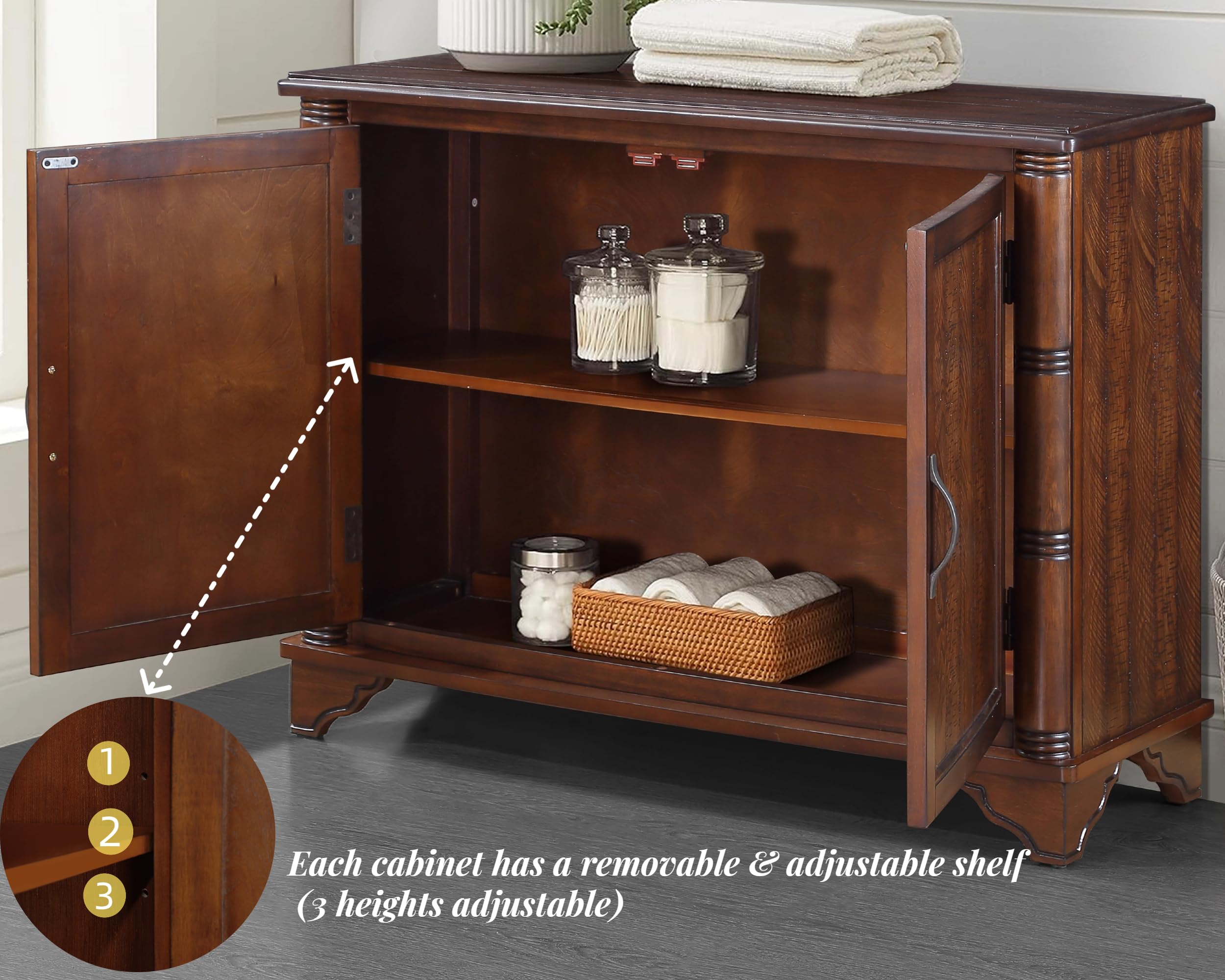 Farmhouse Sideboard Buffet Cabinet with Carved Pattern