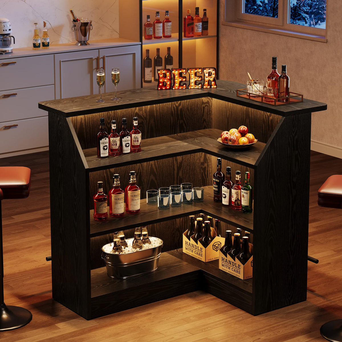 Tribesigns Bar Table, 4-Tier L Shaped Home Bar Unit with Storage