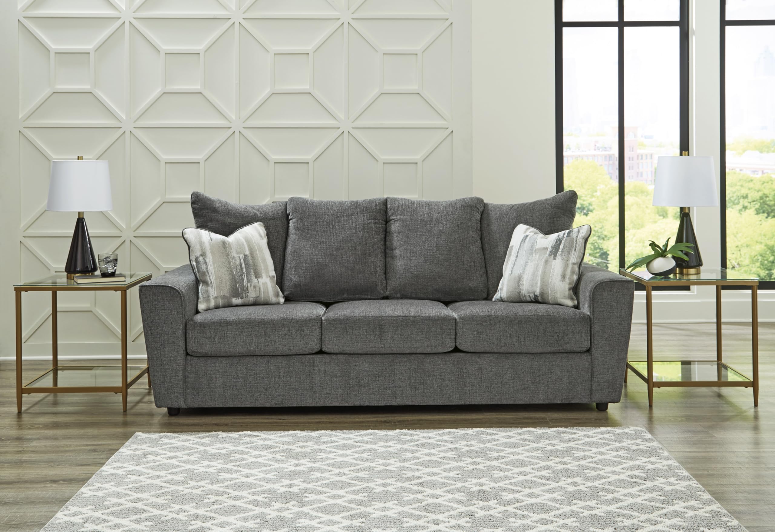 Dark Gray Flared Arm Chenille Sofa