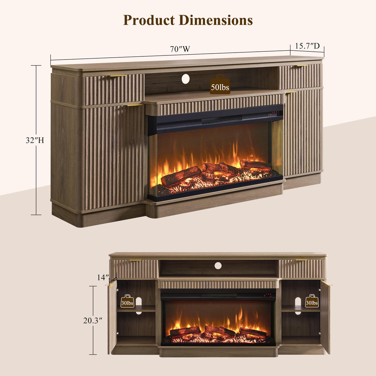 Fluted Fireplace TV Stand