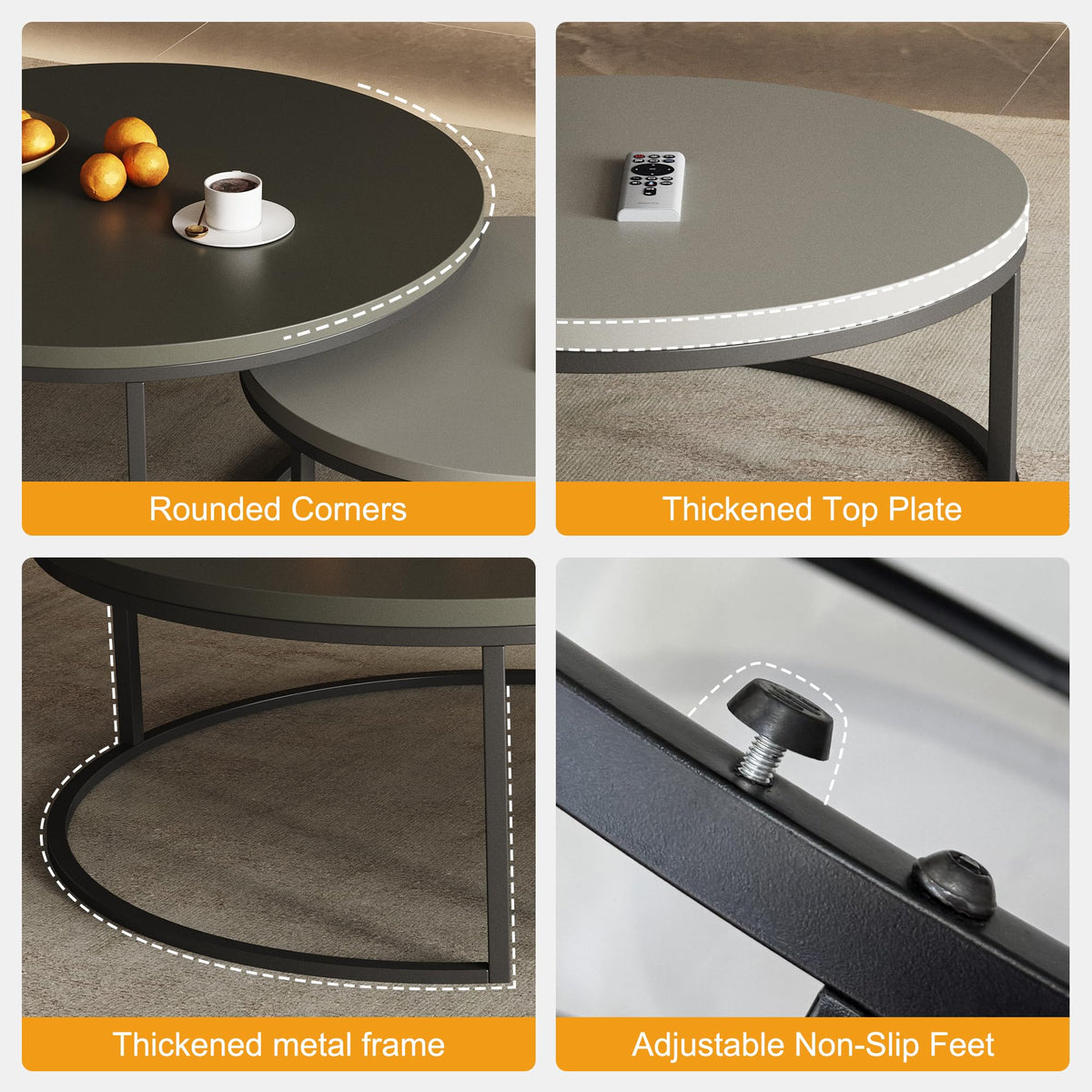 Round Nesting Coffee Tables, Set of 2