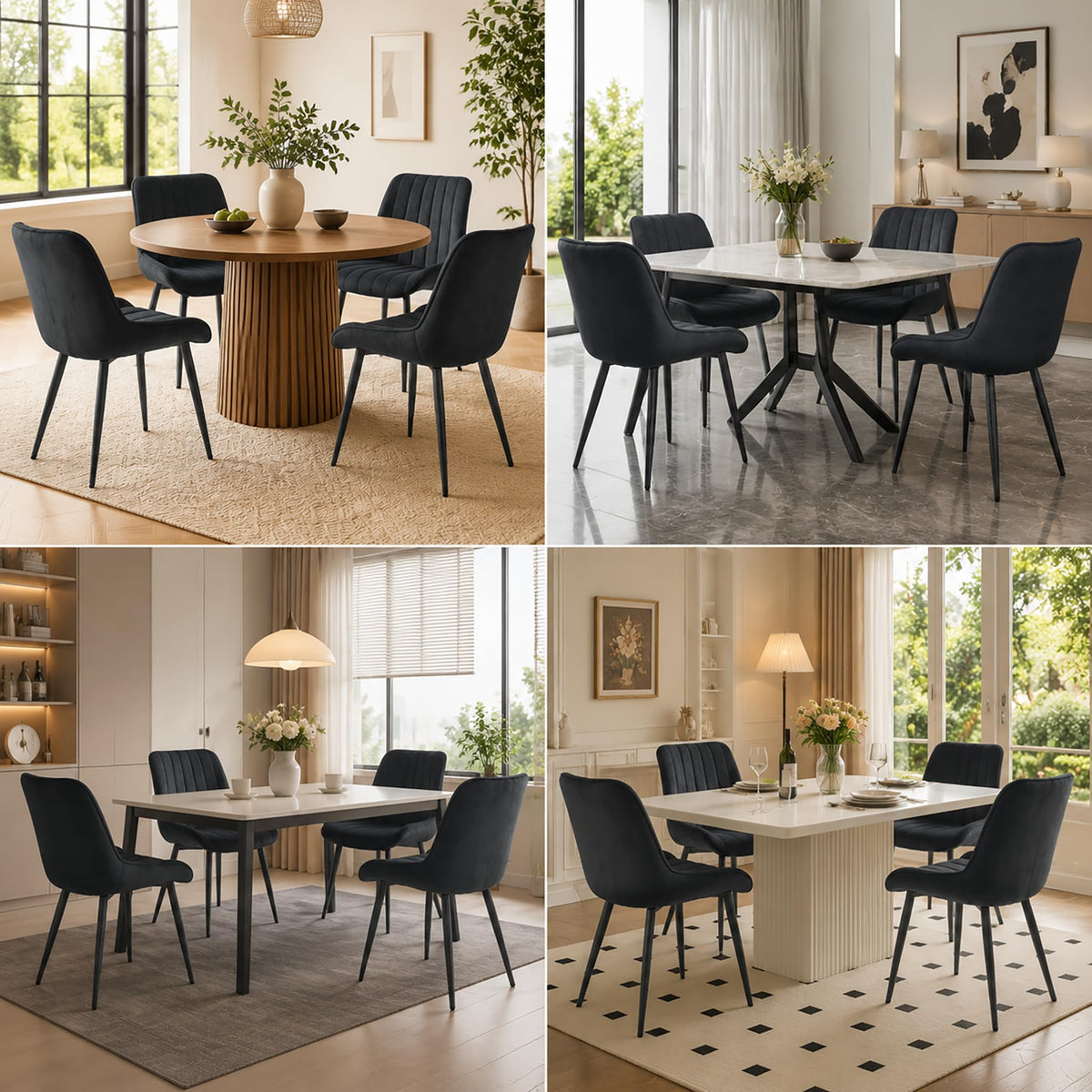 Czoluxo Modern Velvet Dining Chairs Set of 2, Upholstered Accent Side Chairs with No Arms, Mid-Back Desk Chairs with Black Metal Legs for Kitchen, Living Room & Bedroom Black