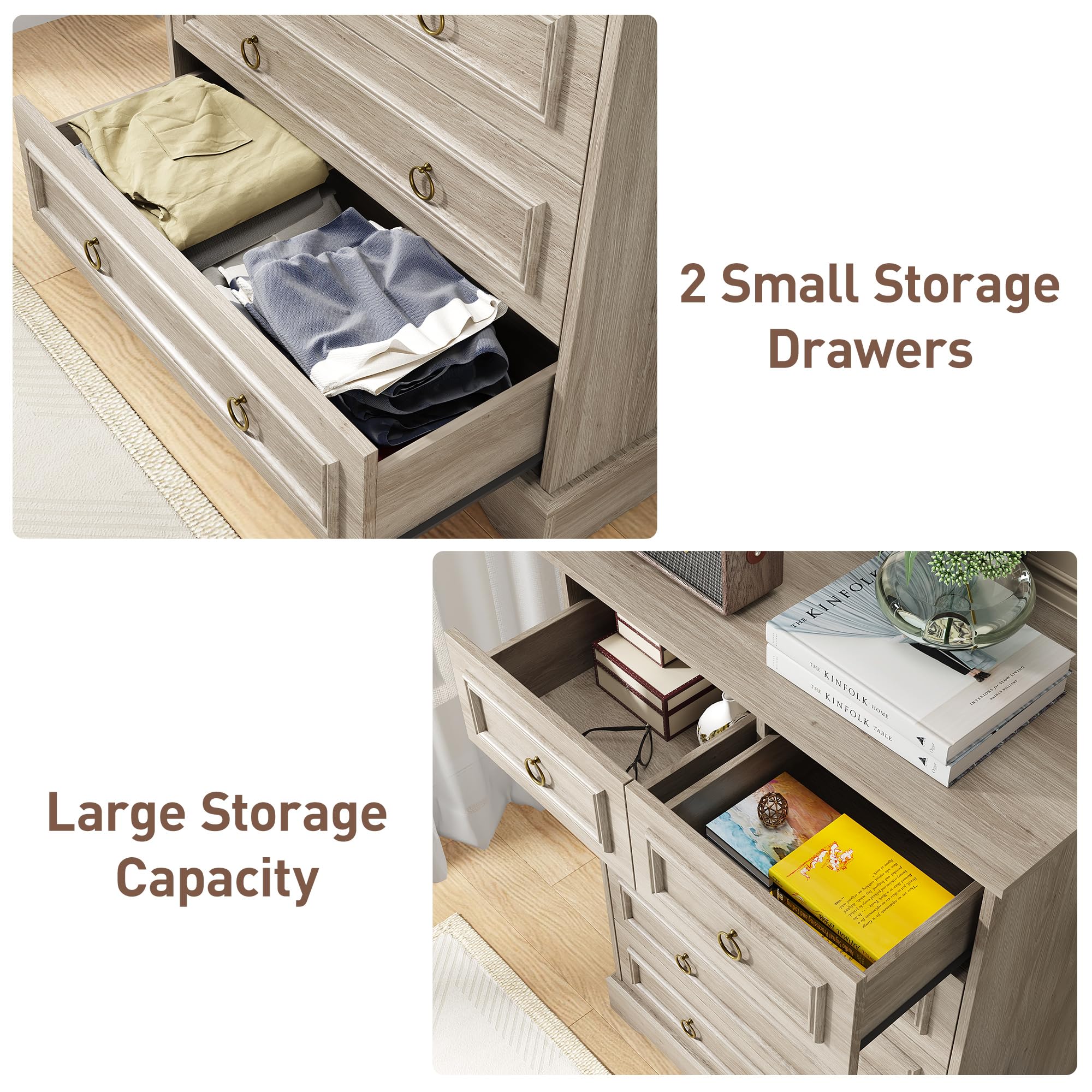 Maupvit 6 Drawers Dresser, Vintage Design Wood Rustic Chest of Drawers with Natural Texture, Sturdy & Durable Farmhouse Dresser, Ideal Storage Dressers for Living Room