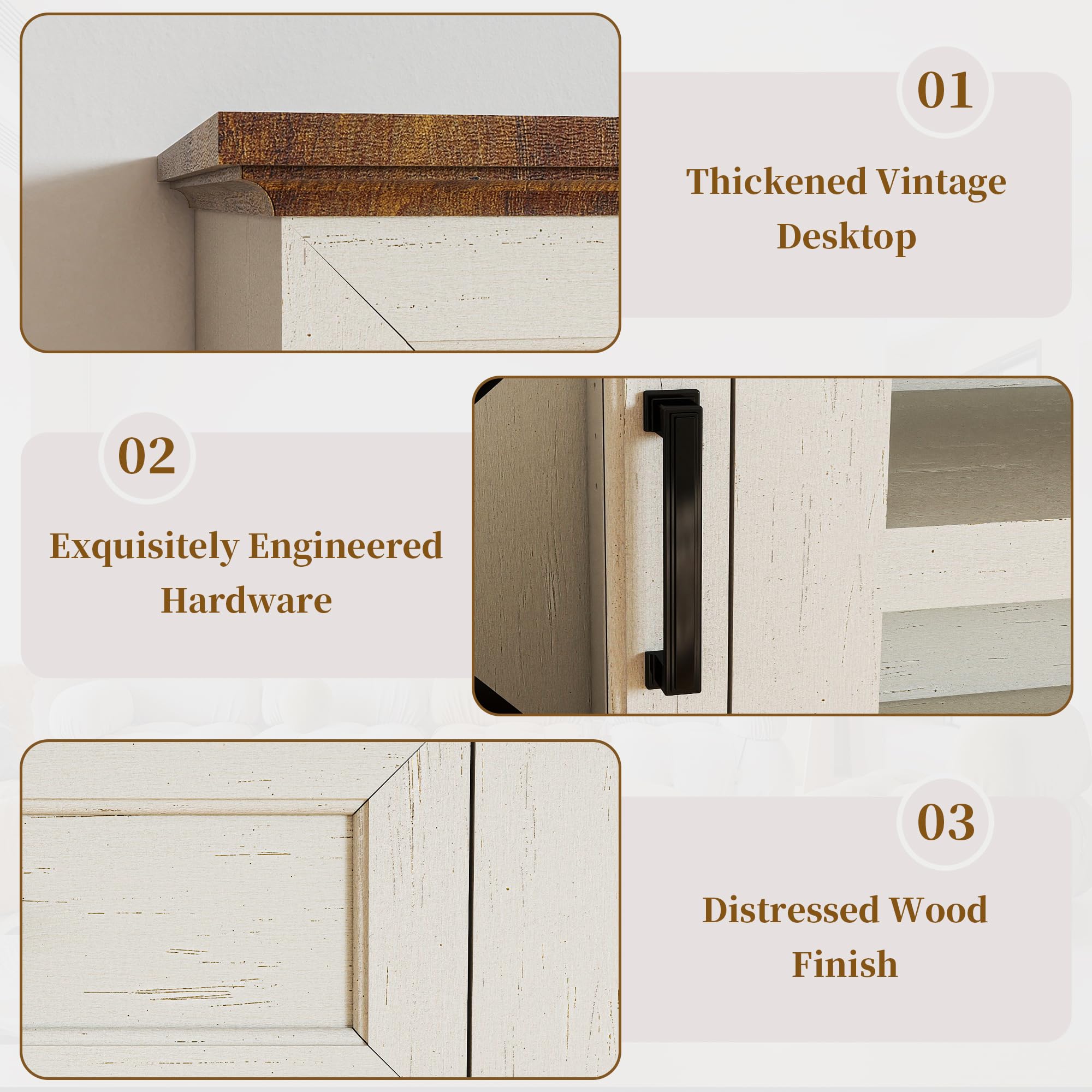 ENOUSHU 3 Pieces Living Room Furniture Sets, 70" TV Stand with LED Lights, Doors and Drawers, 71" Tall Bookcase Set of 2 with Open Display Shelf, Farmhouse Style, Wooden (Antique White)