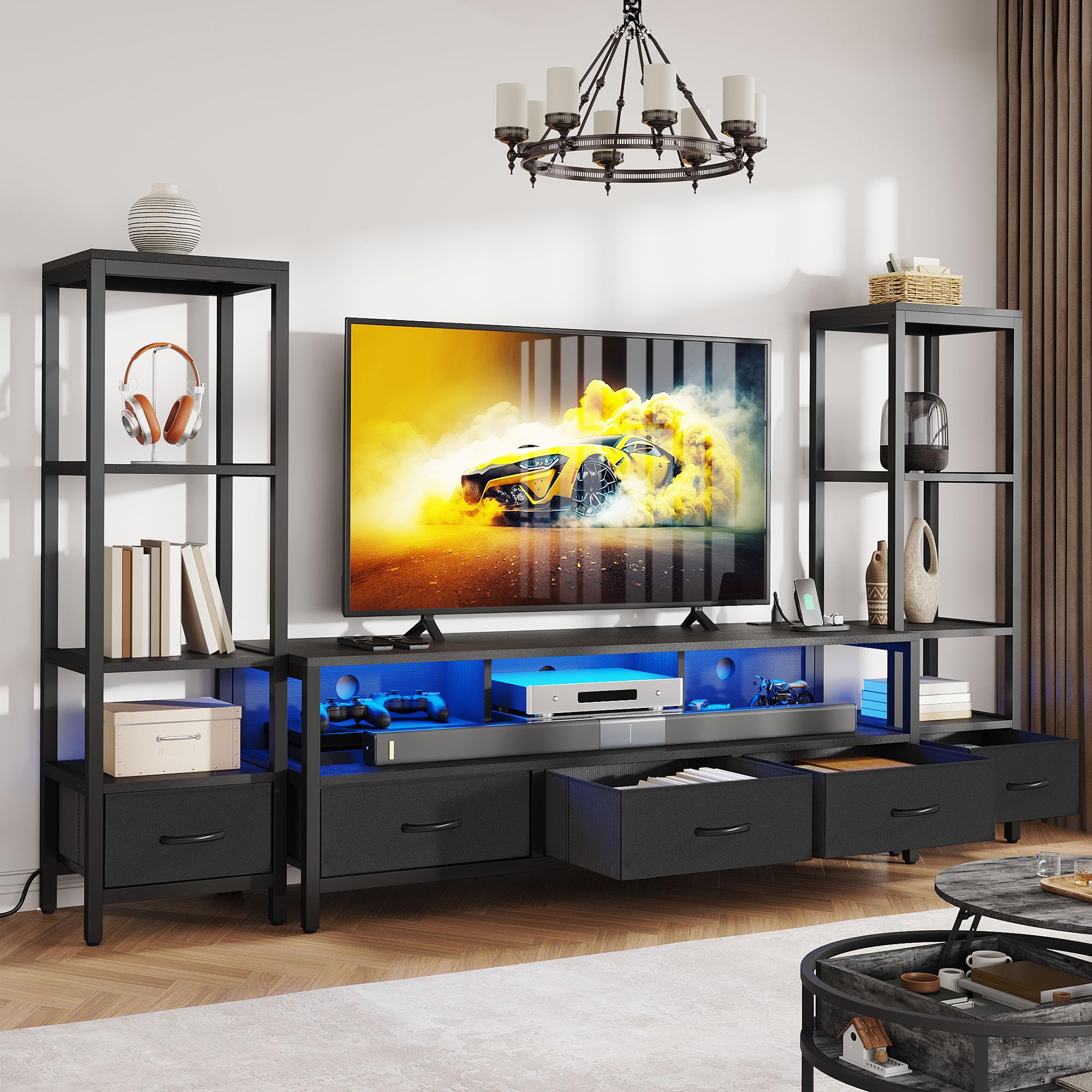 Entertainment Center with Bookshelves & LED TV Stand