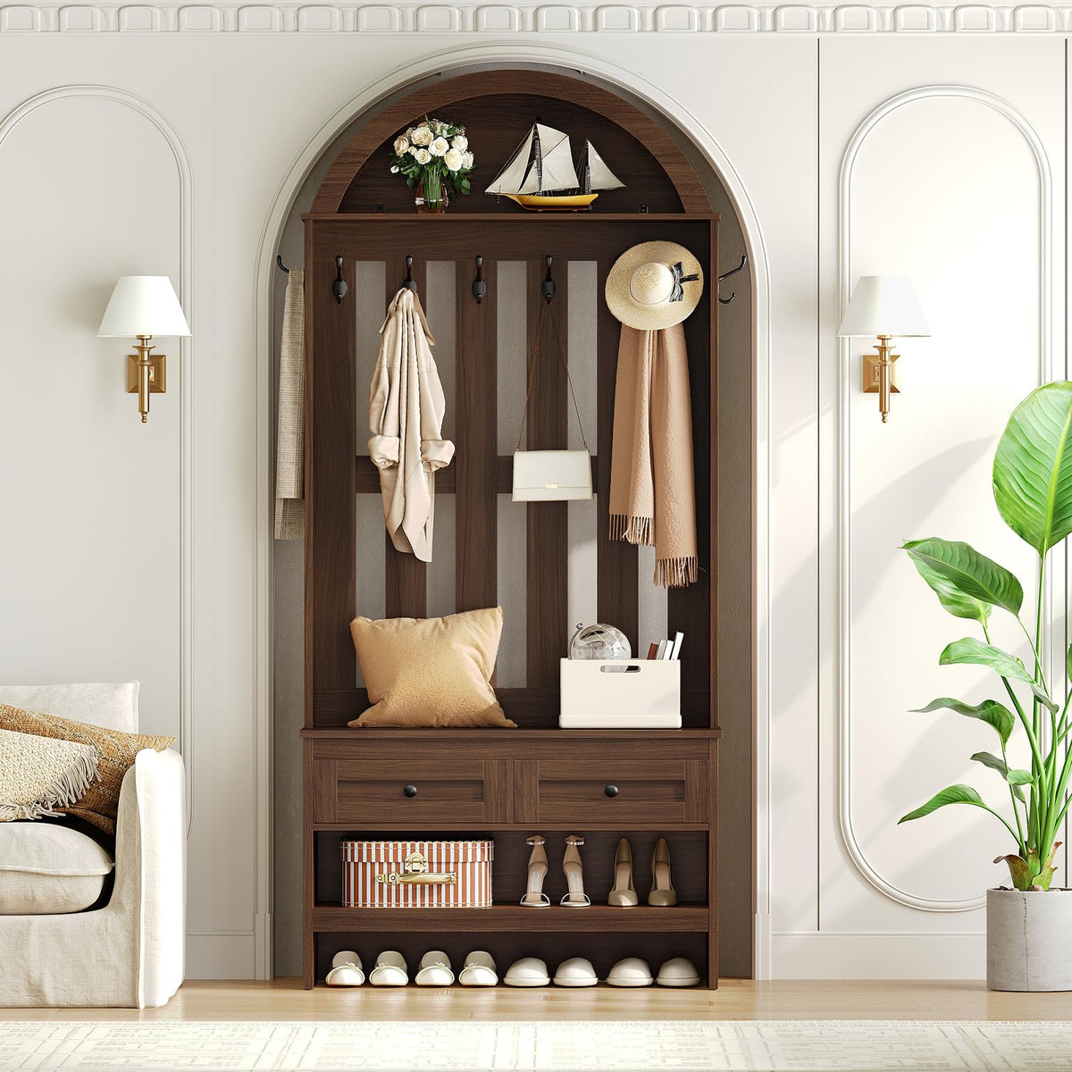 Arched Hall Tree with Storage Bench