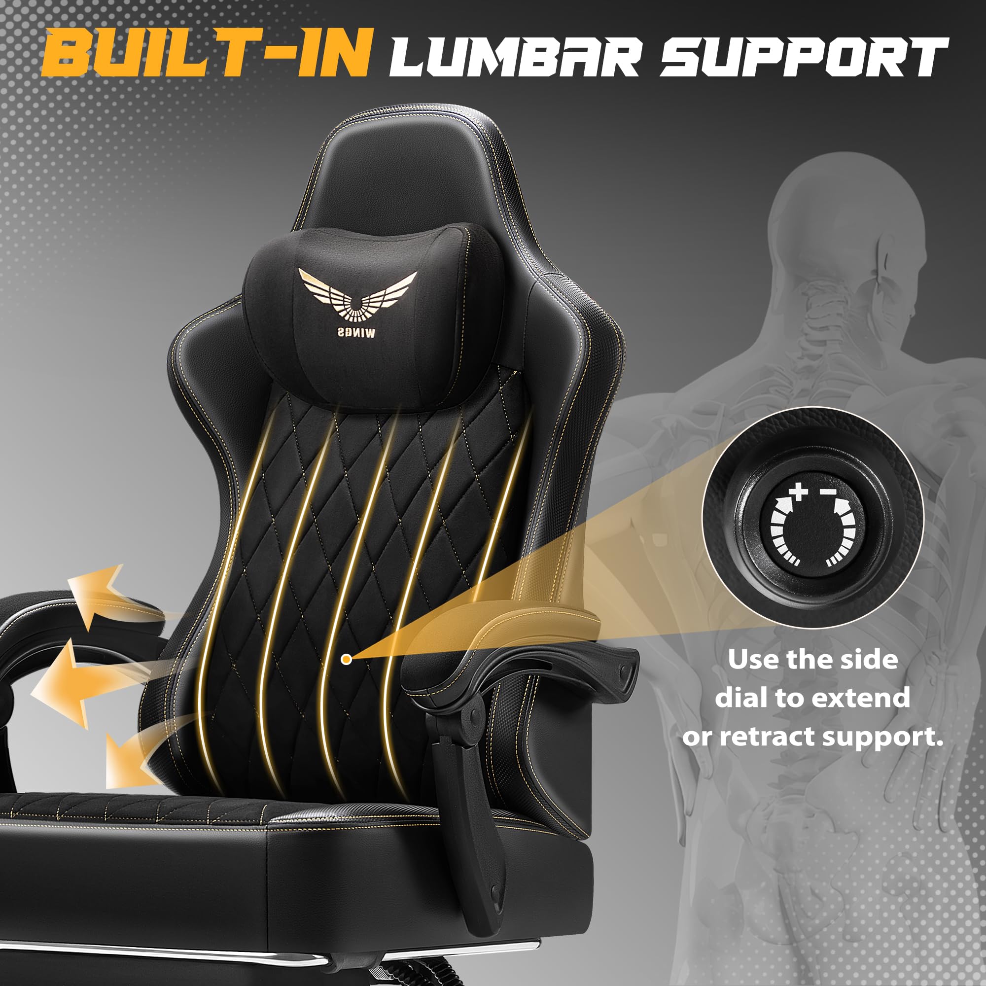 Big & Tall Wingless Gaming Chair with Lumbar Support & Footrest