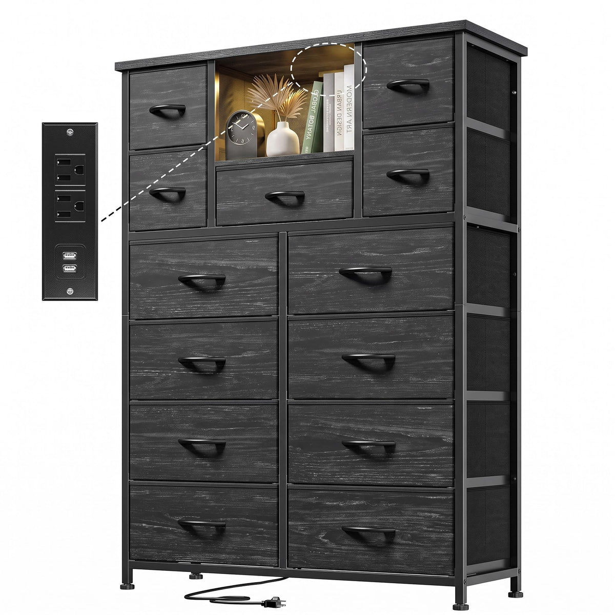 13-Drawer Dresser with LED & Charging Station