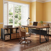 Tribesigns 63-Inch Executive Desk with 47" Mobile File Cabinet, L-Shaped Computer Desk with Drawers & Shelves, Large Industrial Home Office Desk Set with Storage (Dark Brown & Black)
