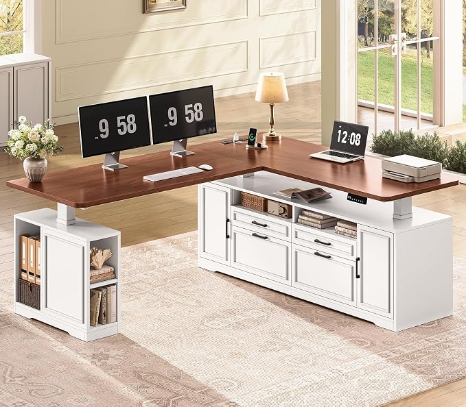 Fluted L-Shaped Standing Desk
