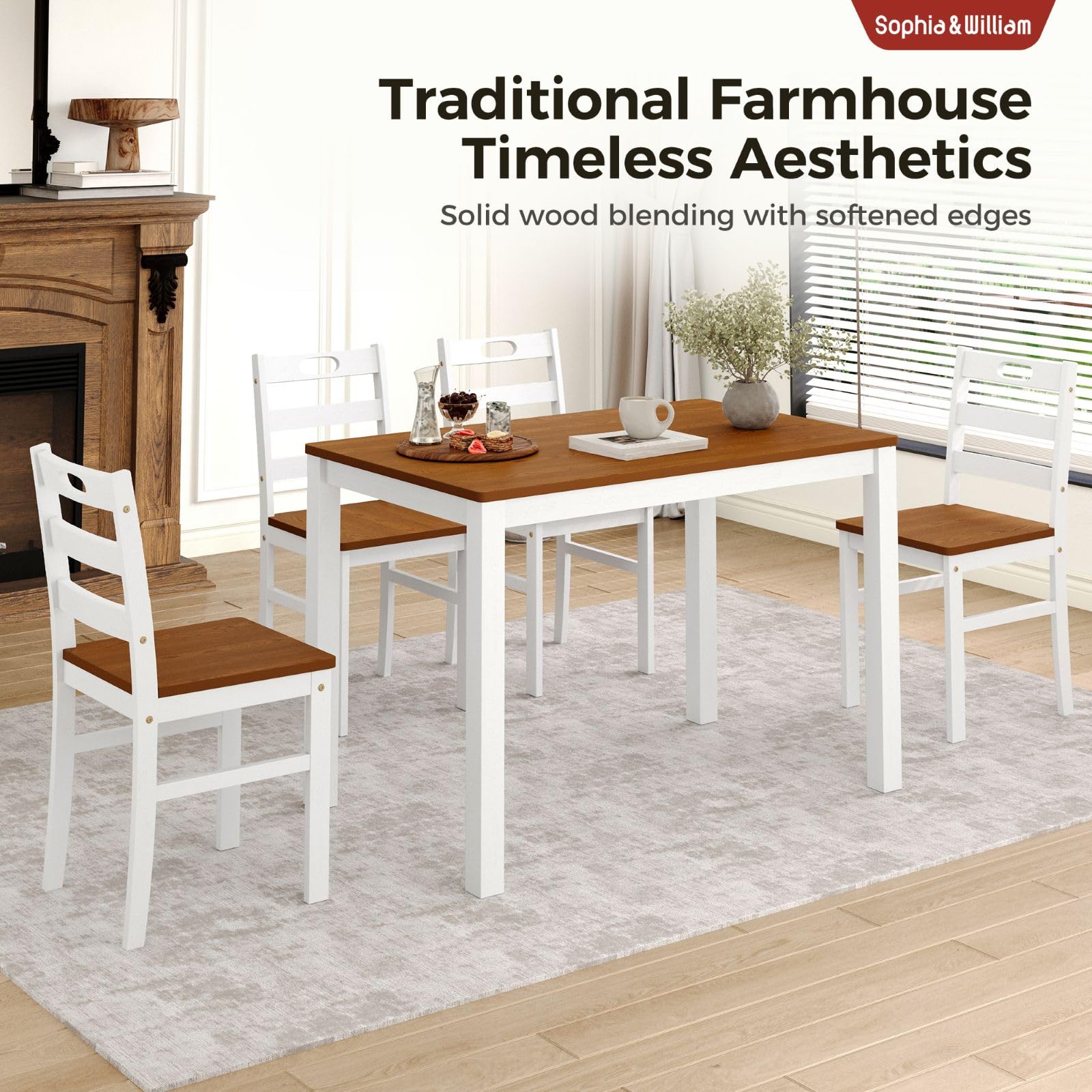 5-Piece Farmhouse Dining Table Set for 4