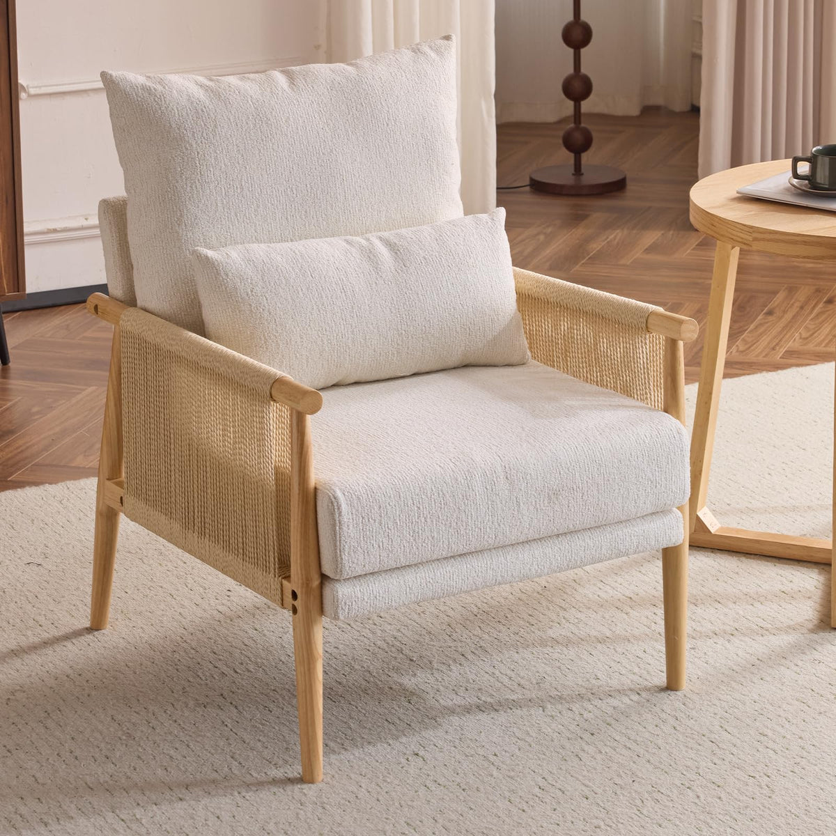 Chenille Rattan Accent Chair