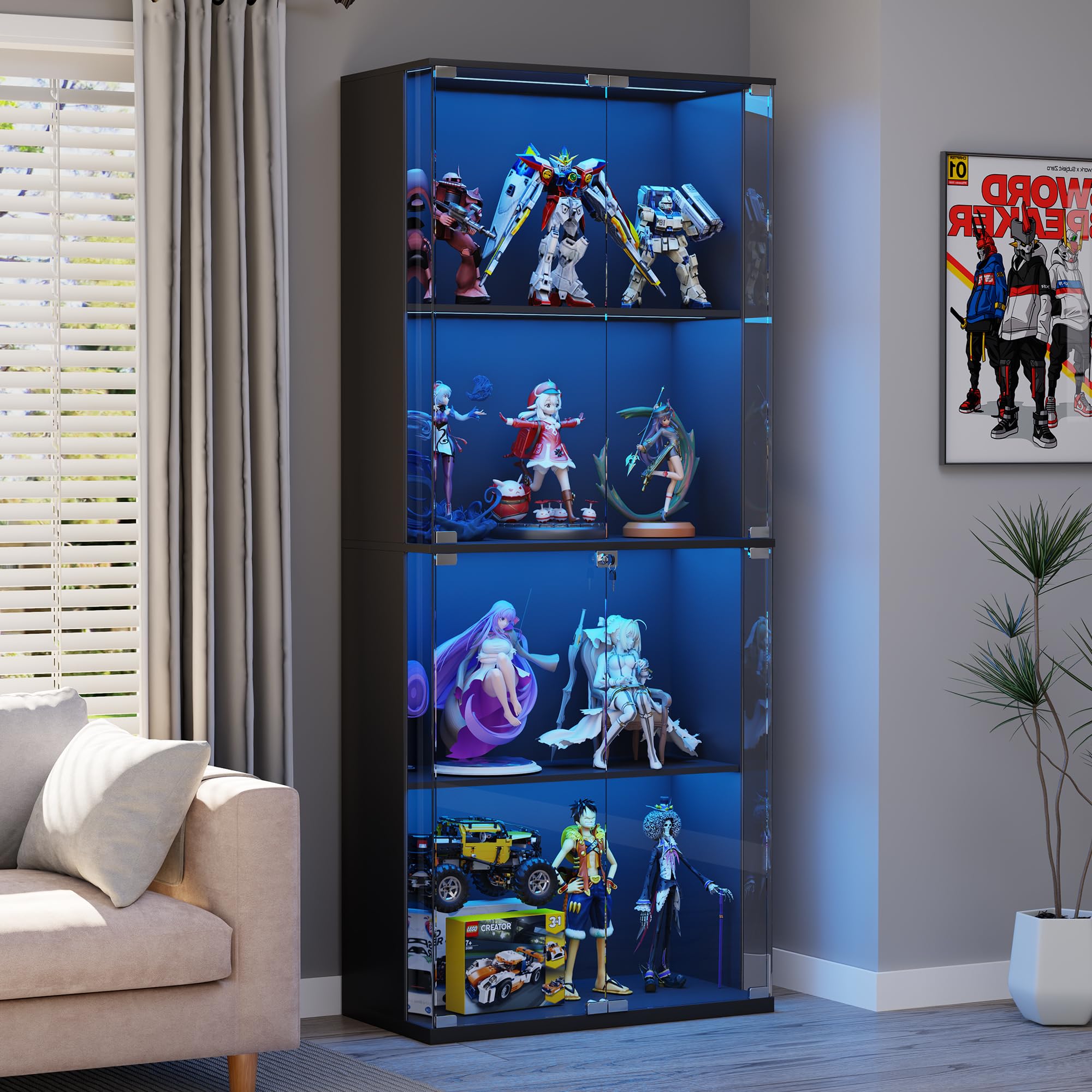 66" Glass Display Cabinet with LED Lights & Lock