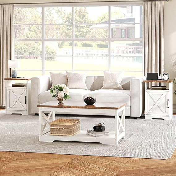 Farmhouse 3-Piece Coffee Table Set with Charging Station