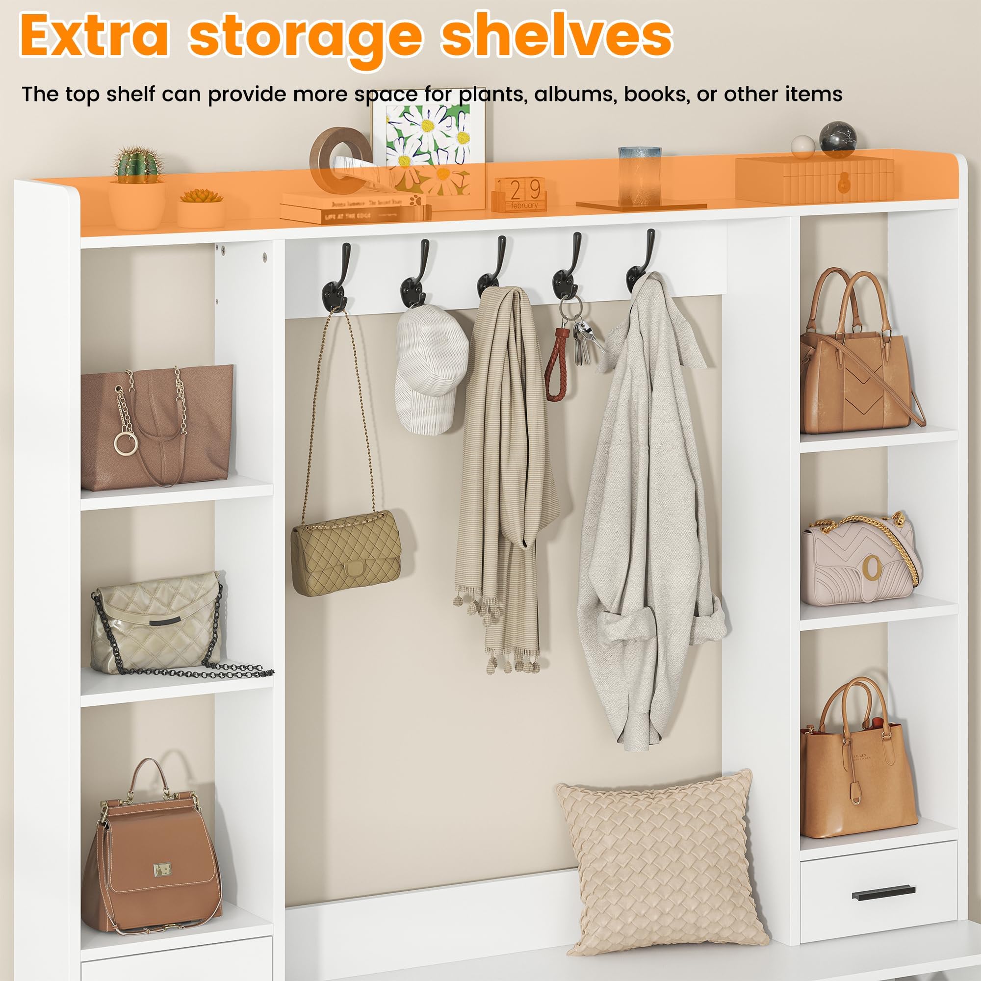 Farmhouse Hall Tree with Shoe Storage & Coat Rack