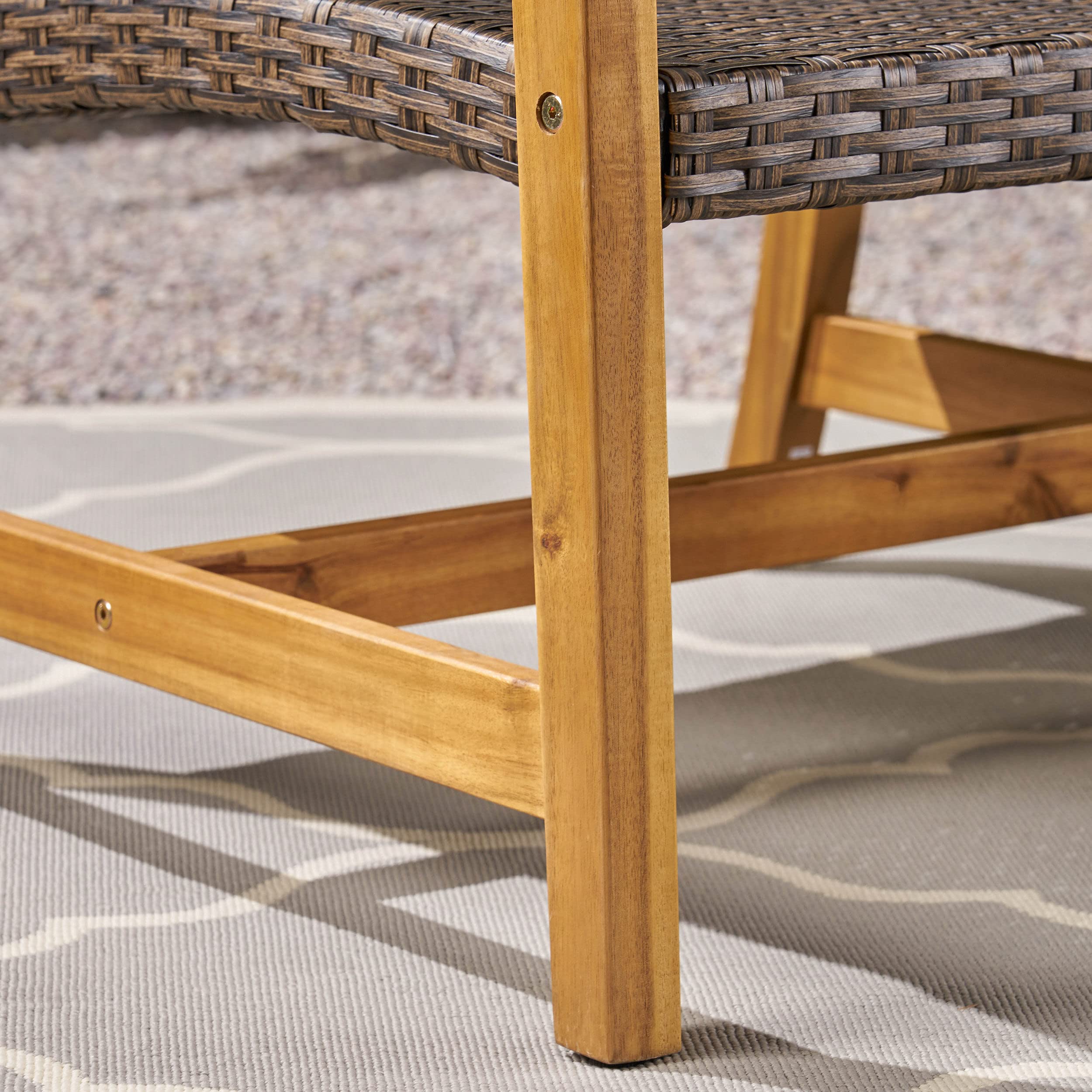 Outdoor Wicker Sofa with Acacia Wood Frame, 3-Seat