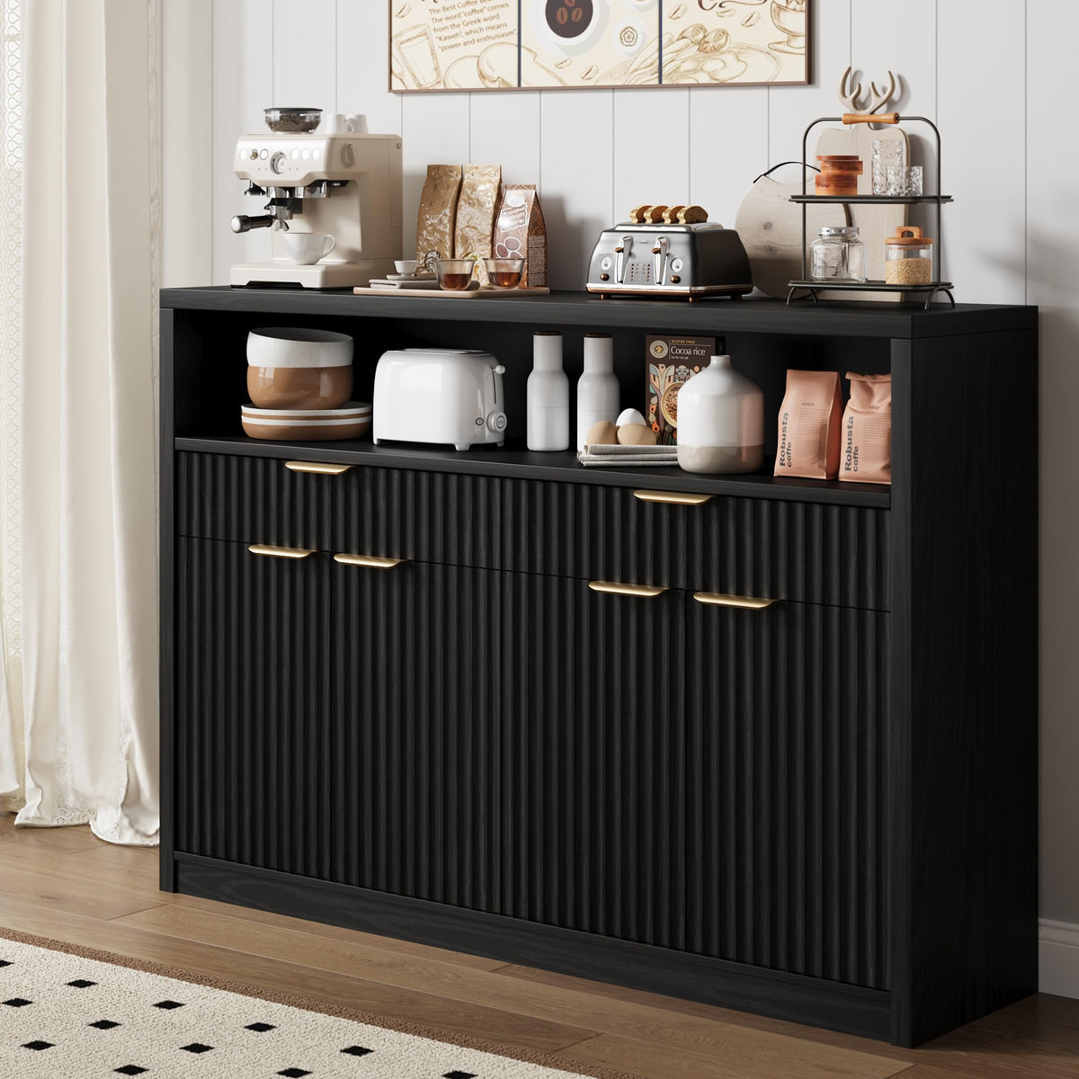 Garvee 51" Buffet Sideboard Cabinet, Modern Hutch Storage Cabinets Black