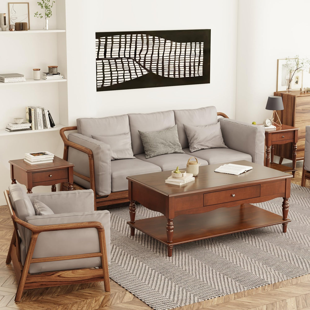 Caramel Brown 3-Piece Living Room Table Set