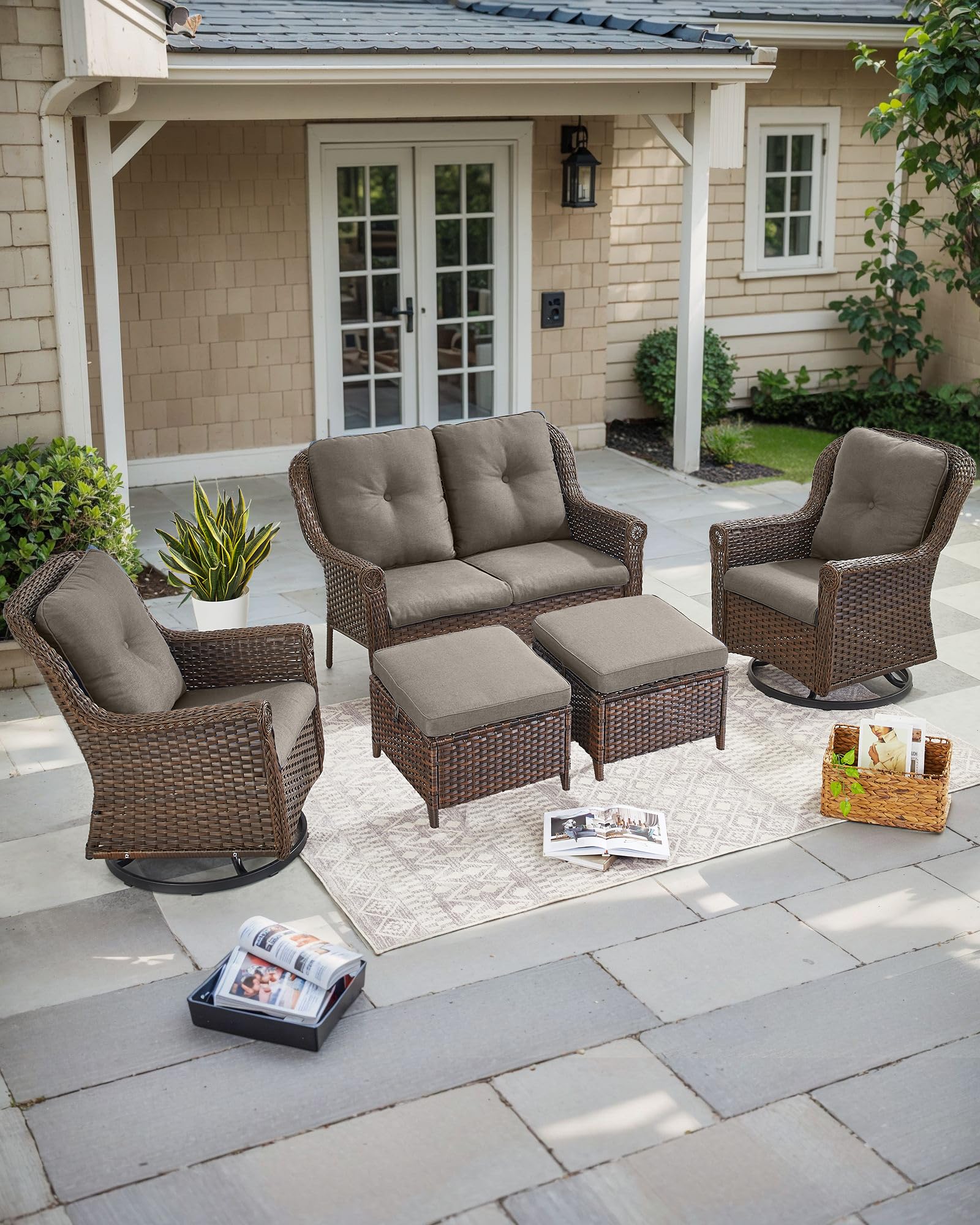 Outdoor Wicker Patio Ottoman Set (2-Piece)