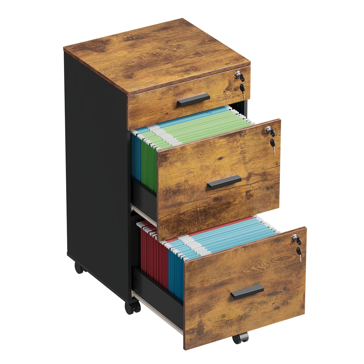 3-Drawer Locking File Cabinet with Wheels