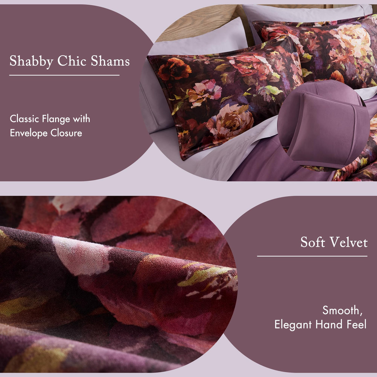 Purple Floral Velvet Queen Comforter Set
