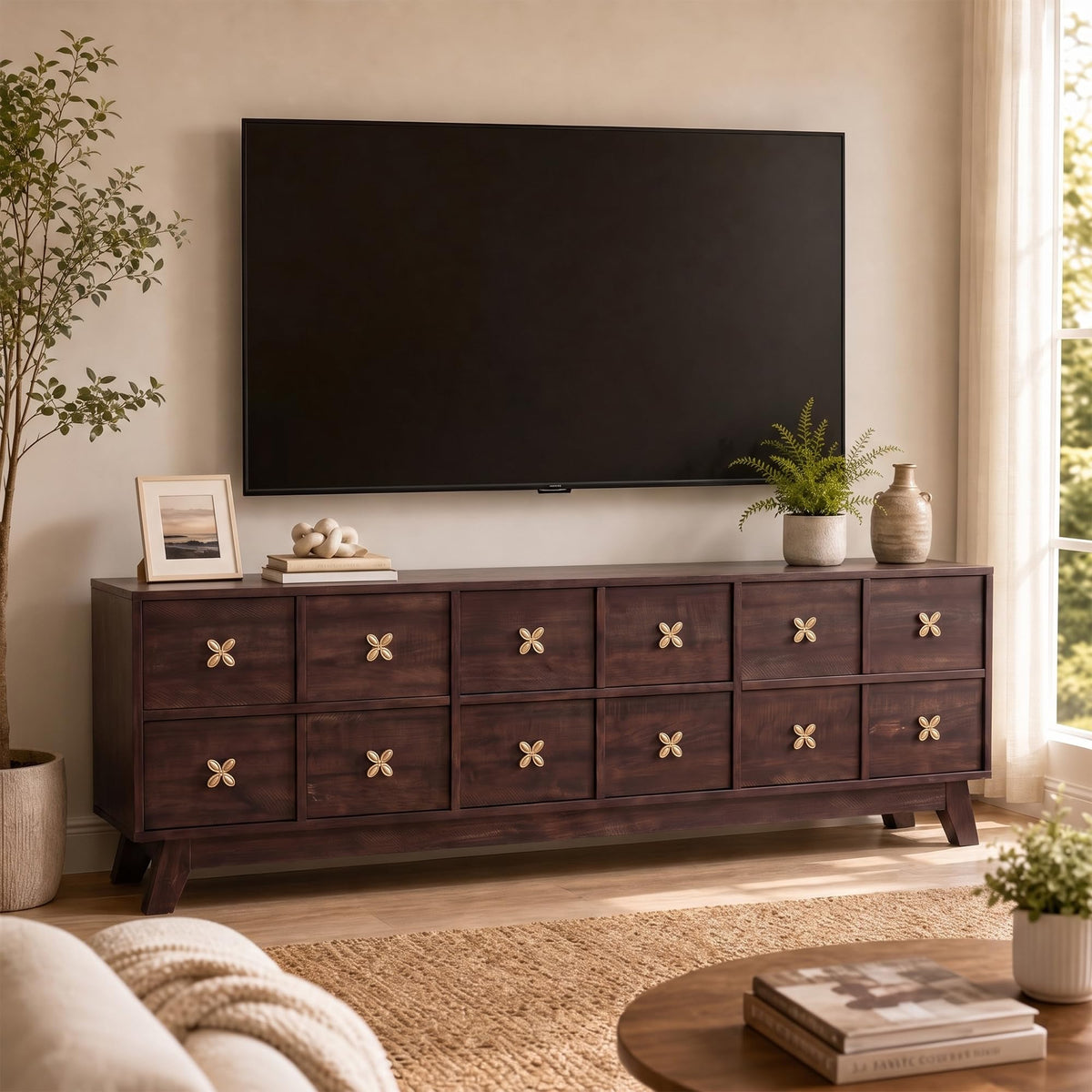 Garvee 67" Wood TV Stand, Mid Century Modern TV Stand for Up to 75" TVs
