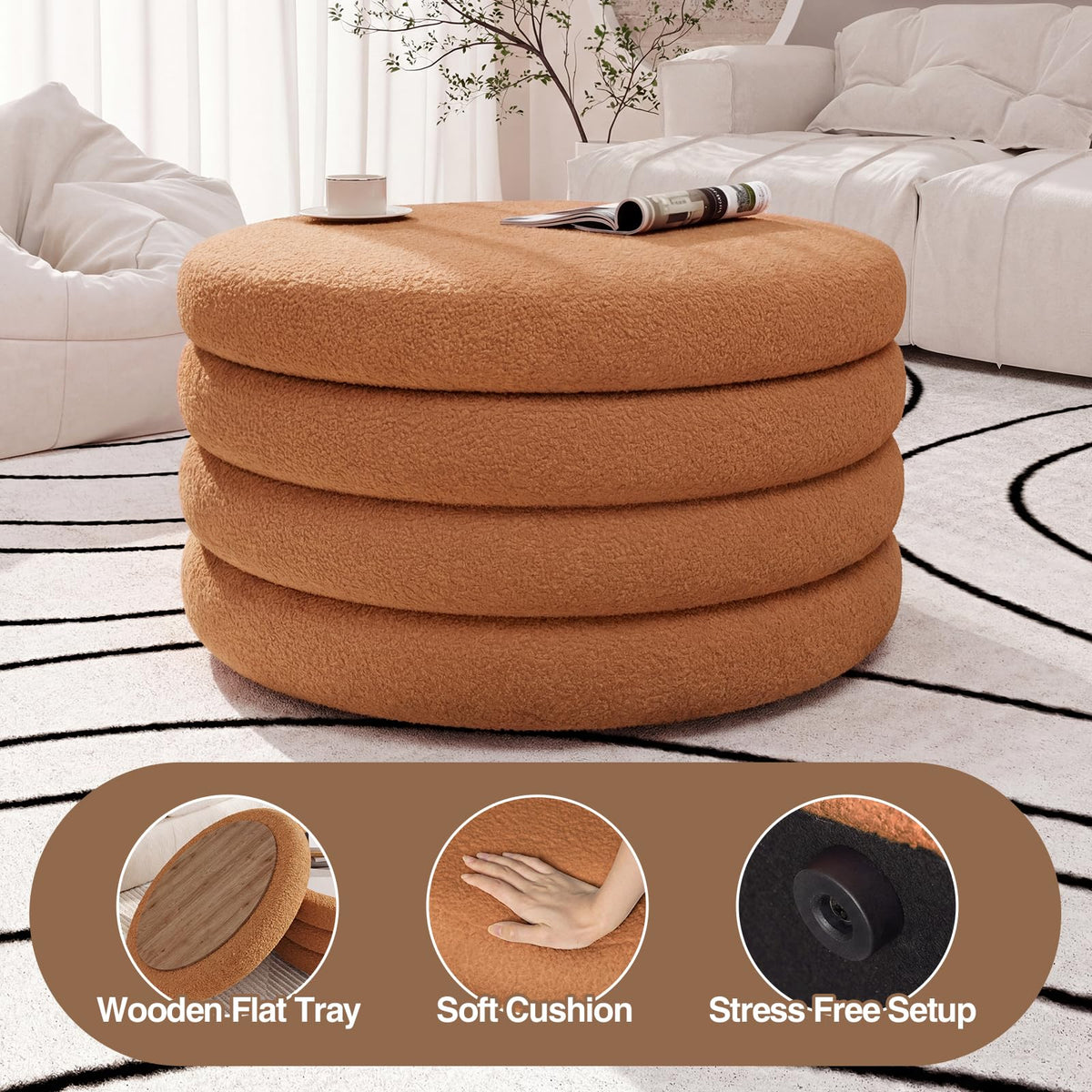 Round Sherpa Storage Ottoman