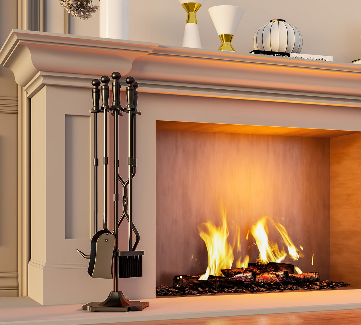 Fire Beauty Cast Iron 5 Piece Fireplace Tools Set and Hearth Accessories