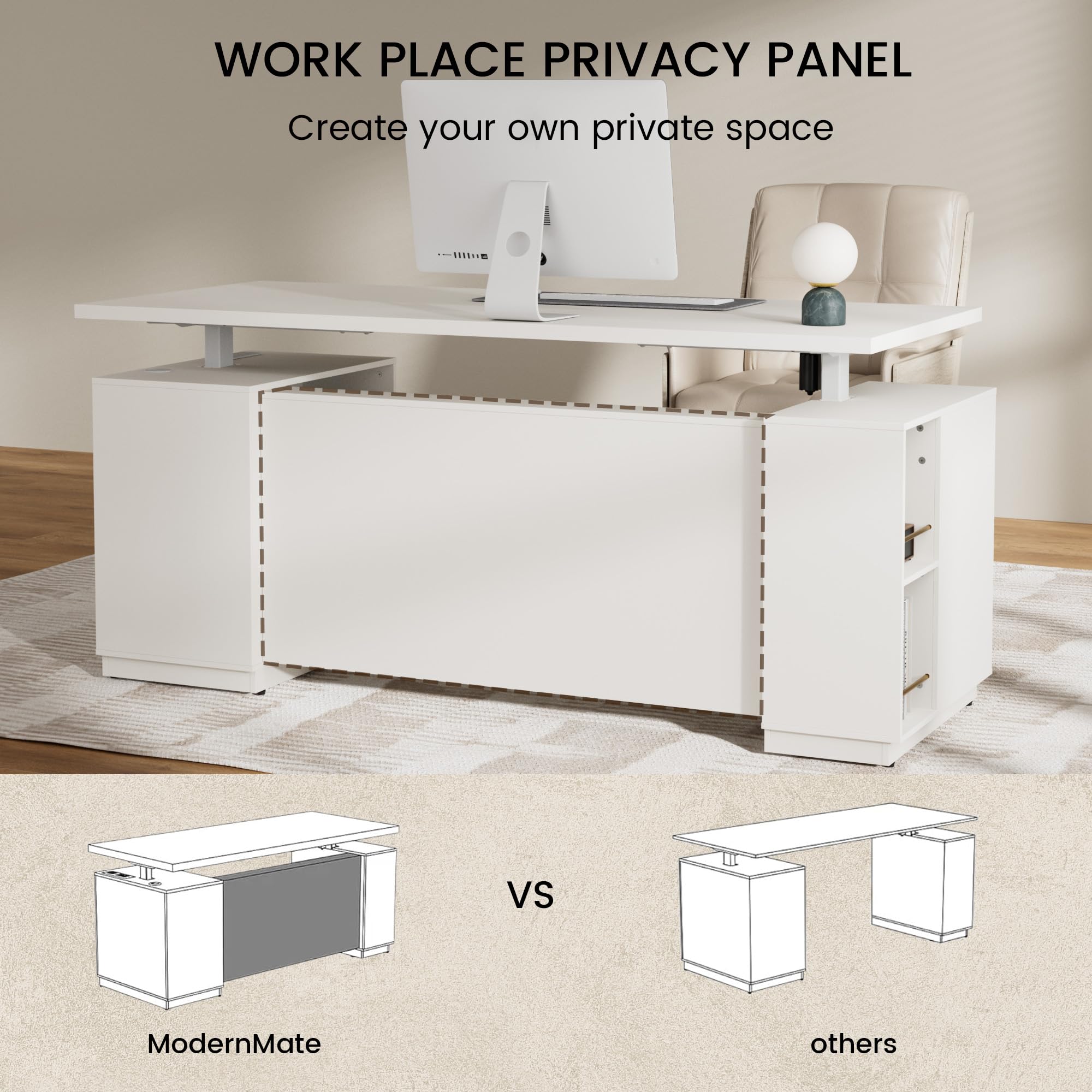 Electric Standing L-Shaped Executive Desk with File Cabinet