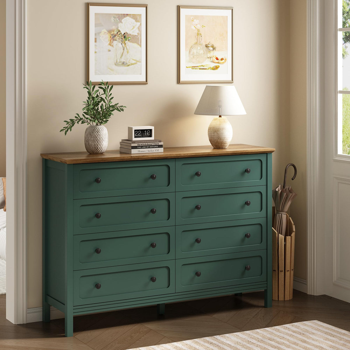 CARPETNAL 55" Green Dresser for Bedroom with 8 Drawer & Deep Drawers